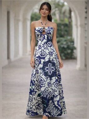 NWT Anthropologie Delfi Collective Printed Halter Maxi Dress - Size Large